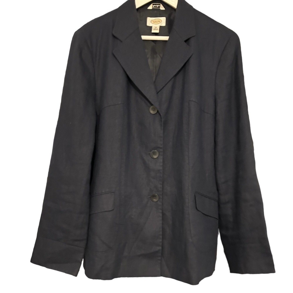 Talbots Blazer Irish Linen Sz 18 Dark Blue Lined 3 Button‎ Jacket Pocket Office
